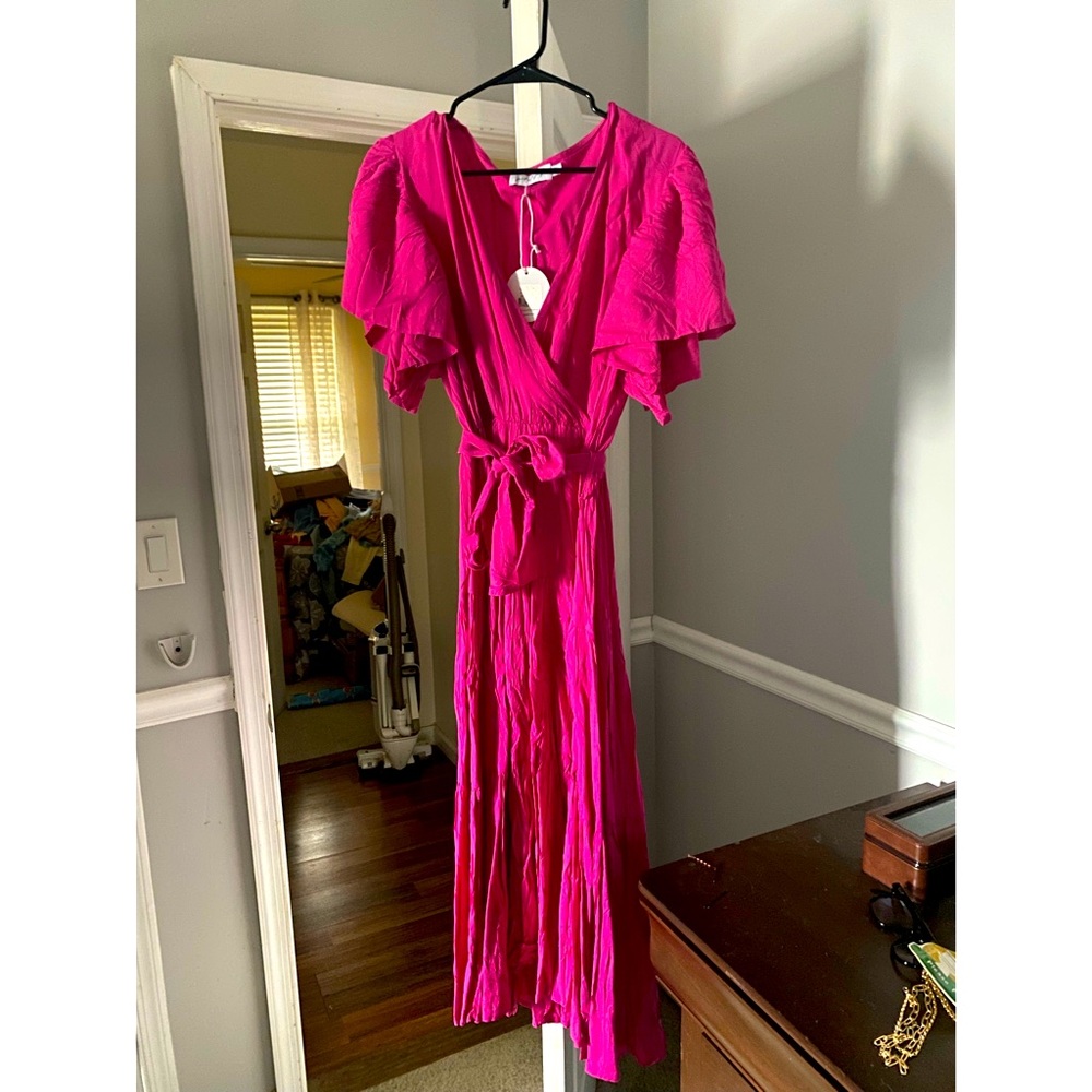 Elegant Pink Wrap Dress